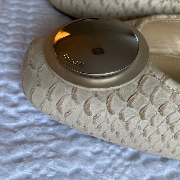 Hogan Flats Women 8.5 Tan Leather Square Toe Made in Italy Imitation Snakeskin - Picture 3 of 12